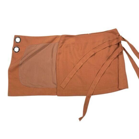 J.O.A. Wrap-Front Skirt Women Sz M Brown Rear Zip Asymmetrical Boho Coastal Mini - Picture 5 of 12